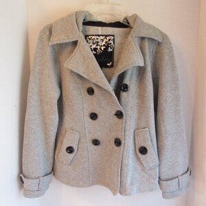 Sebby Gray Striped Hooded Button Double Breasted Pea Coat Size S